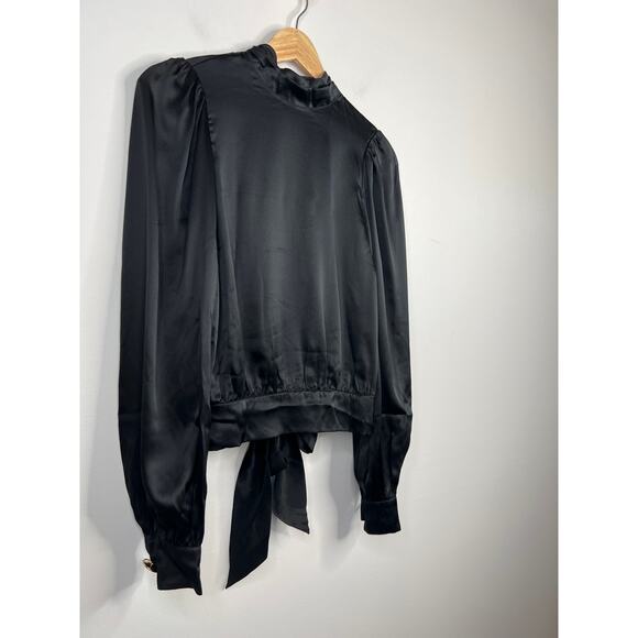 NWT Cami NYC Valencia Open Back Puff Sleeve Black Silk Long Sleeve Blouse Top - Picture 4 of 9